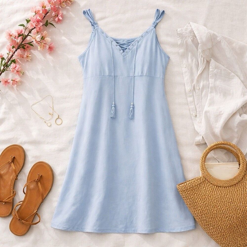 Blue Corset Tie Mini Dress Wedding Guest Something Blue Coquette Plus 18 NWT